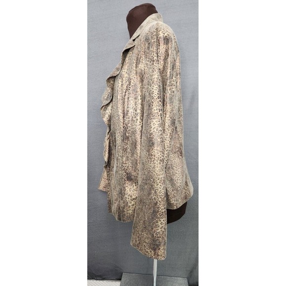 Chicos Gold Cheetah Aerin Ruffle Jacket Chocolate Brown Shacket Lined NWT Sz 2 L - Picture 2 of 9